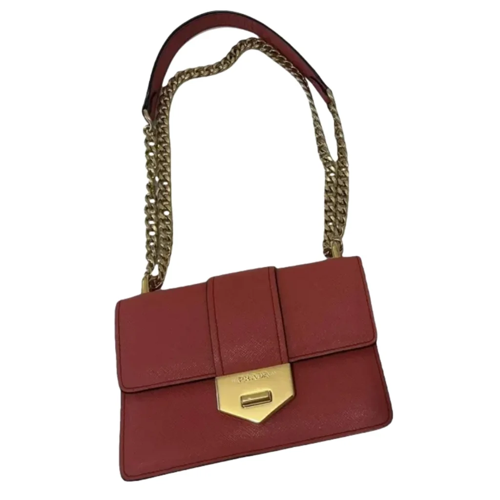 Diagramme leather handbag Red, Leather prada