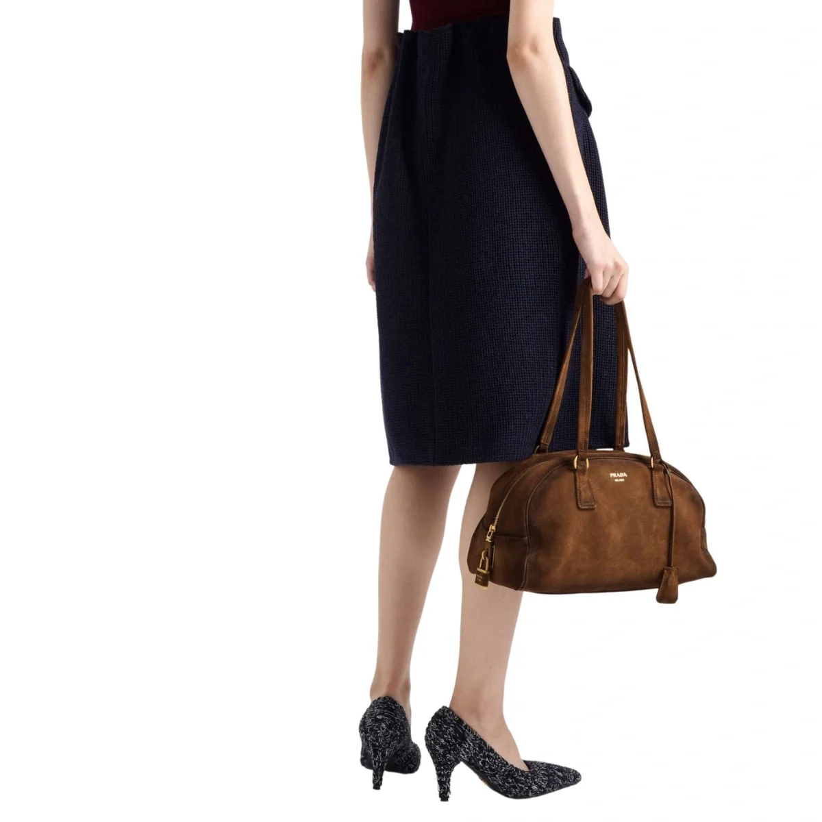 Prada Bowling Medium Suede Bag - PRD-006 - Image 4