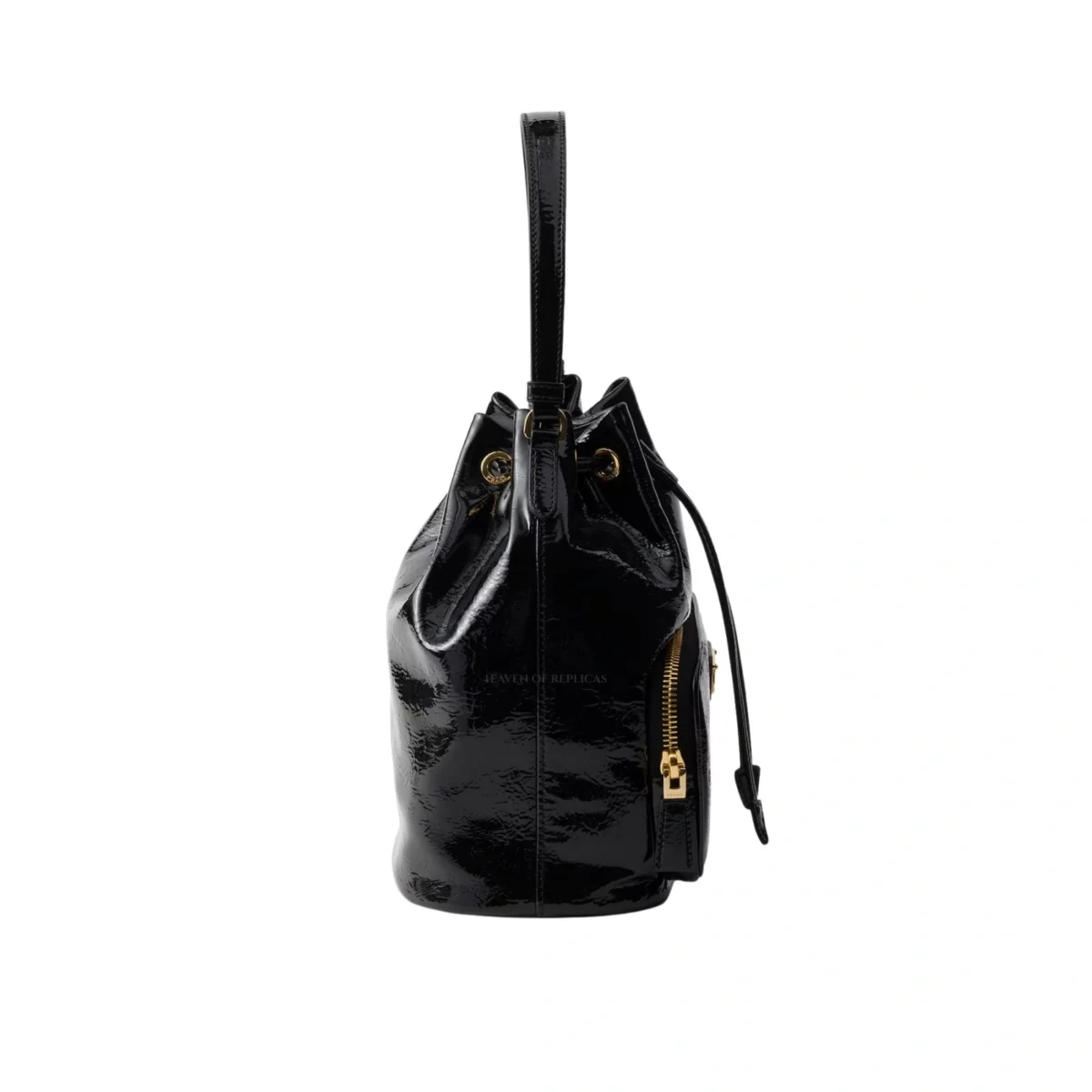 Prada Knockoff Duet Naplak Patent Leather Bucket Bag - PRD-015 - Image 7