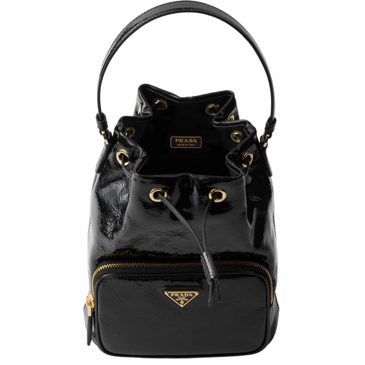 Prada Knockoff Duet Naplak Patent Leather Bucket Bag - PRD-015 - Image 6