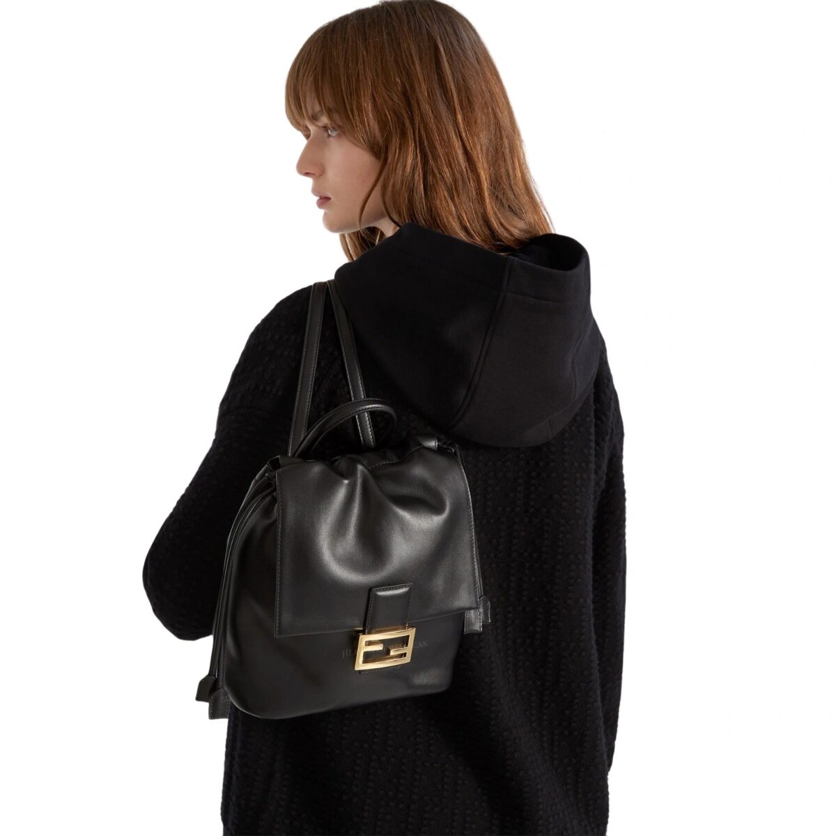 Black Leather Backpack Knockoff– FEN-006 - Image 5